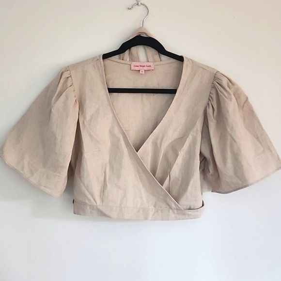 Lisa Says Gah Linen Maria Wrap Top - Picture 2 of 7